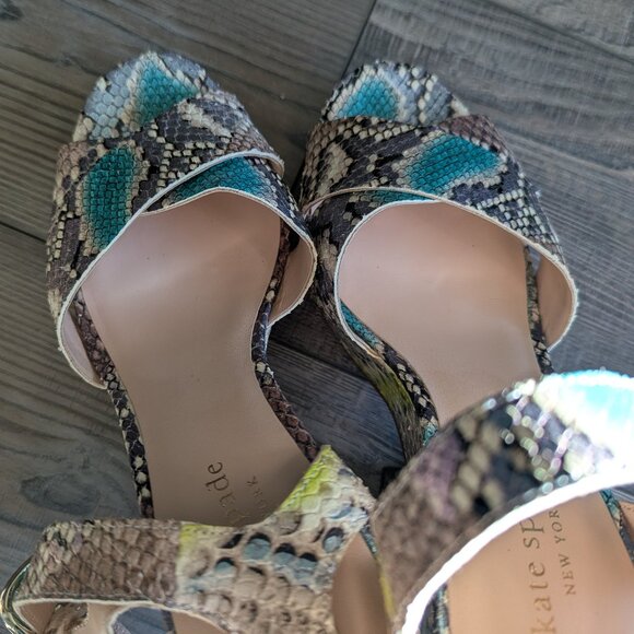 Kate Spade Women's Grace Platform Sandals Leather Snake Print Blue Green 7.5 - Picture 9 of 11